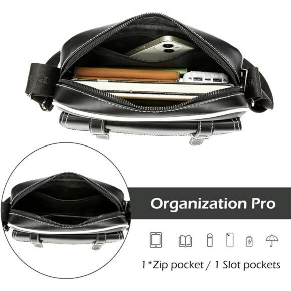 Mens Crossbody Bag PU Leather Shoulder Messenger Bag Travel Work Daily Purse - Picture 4 of 7